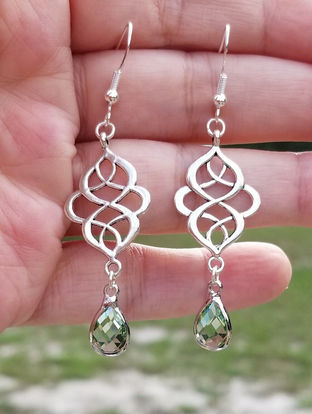 Sterling Silver Peridot Dangle Earrings, Peridot Jewelry, Green Gemstone